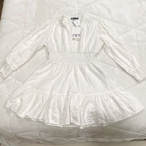 *NWT* zara oyster bohemian linen blend mini dress